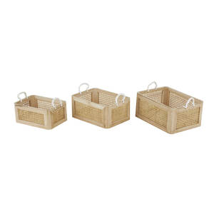 Lot de 3 Paniers de Rangement en Rotin Tissé Décoratifs et Fonctionnels avec Poignées en Corde Blanche - Product Image 3