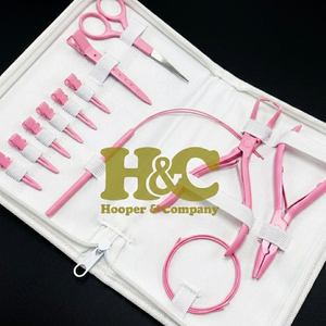 ชุดอุปกรณ์ต่อผมสแตนเลสสีชมพูแบบใหม่ พร้อมคีม คลิป เข็มรูปตัว C สำหรับใช้งานเชิงพาณิชย์ พร้อมโลโก้ - Product Image 1