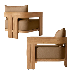 Sillón Minimalista de Madera Maciza con Asiento y Respaldo Acolchados para el Hogar - Product Image 2