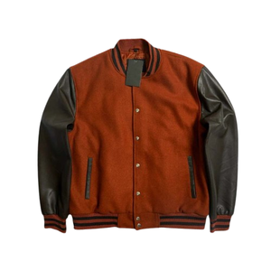Custom Logo Wool Chenille Embroidery Baseball Letterman <b>Jackets</b> Men Vintage Blank Leather Sleeve Wool <b>Varsity</b> <b>Jacket</b> - Product Image 1