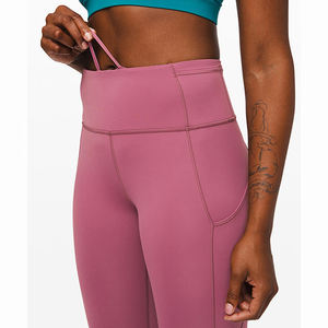 Wholesale High Waist Full Length Yoga <b>Leggings</b> Solid Color Seamless Four-Way Stretch Heat Transfer Logo <b>Pink</b> - Product Image 3