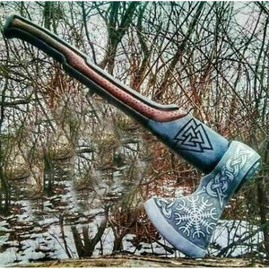 Burraq Hacha de 19 pulgadas, hecha a mano, de acero inoxidable, con cabeza de tomahawk para partir leña, mango de palisandro y cuero, para caza, camping, bricolaje e industrial - Product Image 5