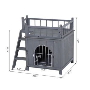 2-Level Grey Wooden Cat House with Lockable Wire Door Pet Furniture - Product Image 2