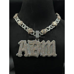 <b>Custom</b> Iced Out VVS Moissanite with Rhodium Plated 925 Sterling Silver ABM Letter Pendant Jewelry for Men Gift by Trisha Jewels - Product Image 1