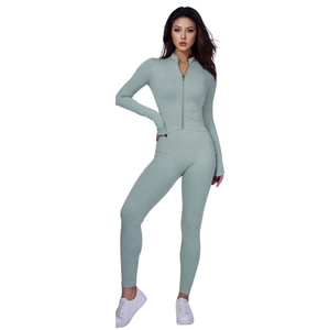 Women Ladies 3-Piece Yoga Suit Long Sleeve <b>Workout</b> Set <b>Jacket</b> Leggings Bra - Product Image 4