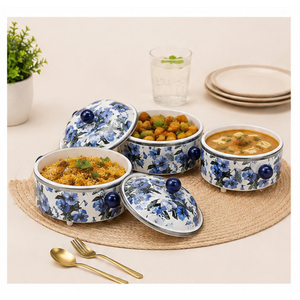 Ensemble de casseroles isothermes en acier inoxydable de qualité supérieure, chauffe-plats de luxe à motif floral, plat de service thermique en métal - Product Image 2
