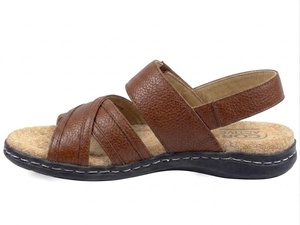 Sandales gladiateur en cuir véritable marron à brides croisées, bout fermé, fermeture auto-agrippante, confort décontracté pour l'été, semelle extérieure en caoutchouc respirante - Product Image 4