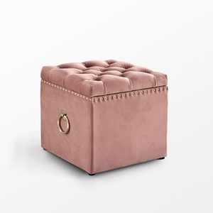 Square Ottoman with Knob Handle Velvet Fabric Seating Stool Foot Rest Upholstered Makeup Dressing Stool Padded Seat Shoe <b>Bench</b> - Product Image 1