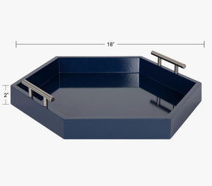 Navy Blue Hexagonal Serving <b>Tray</b> with Sleek Handles and Contemporary Design Ideal for Stylish Serving <b>Drinks</b> and Snacks - Product Image 2