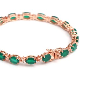 Green Onyx Stone <b>Charm</b> Bracelet 925 Sterling Silver Gold Plated Elegant Gemstone Fine Jewelry Gift for Women Party Occasion - Product Image 3