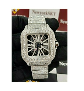VVS Moissanite Diamond <b>Studded</b> Watch Luxury Automatic Movement Iced Out Watch with Glass Dial and Stainless Steel Material - Product Image 1