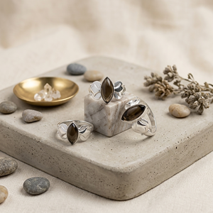 Natural Smoky Quartz Marquise <b>Ring</b> Silver Plated Brass <b>Statement</b> <b>Ring</b> Wholesale Gemstone Jewelry - Product Image 1