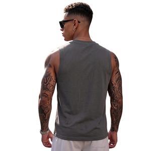 <b>Mens</b> Charcoal Knitted 100% Cotton Sleeveless Tank <b>Top</b> Casual <b>Muscle</b> Shirt Crew Neck Regular Fit Summer Gym Workout Quick Dry - Product Image 2
