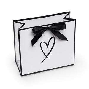 Bolsa de Compras de Papel Blanco de Lujo Personalizada con Lazo Negro y Diseño de Corazón, Bolsa de Regalo para Boutique - Product Image 2