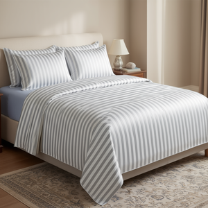 Juego de Sábanas de Satén Blanco Estilo Americano con Rayas, 400 Hilos, Incluye 6 Piezas para Cama King Size y 3 Piezas para Cama Twin Size, Ropa de Cama para Hotel y Hogar - Product Image 2