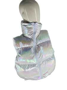 <b>Women's</b> Holographic <b>Long</b> Puffer Vest Iridescent Shiny Bubble <b>Gilet</b> Lightweight Winter Warm Sleeveless Fashion Streetwear Hooded - Product Image 4