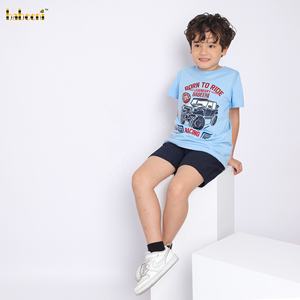 Boy's Short Sleeve T-<b>Shirt</b> Casual Style O-Neck Embroidered Jeep Blue Organic Cotton Flannel Printed Breathable Eco-Friendly - Product Image 2