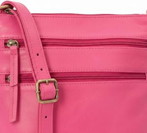 Genuine Leather pink color crossbody bag with multiple zip and <b>adjustable</b> <b>strap</b> - Product Image 2