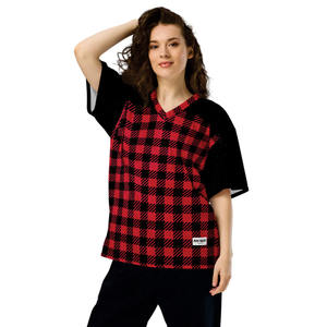 Venta al por Mayor de Camisetas de Fútbol Americano Personalizadas por Sublimación, Diseño a Cuadros Rojo y Negro, Uniformes Unisex para Equipos, Fabricación de Ropa al por Mayor OEM - Product Image 4