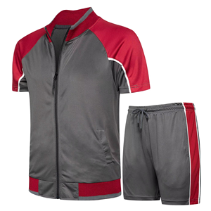 Ensemble de survêtement d'été pour homme à manches courtes, haut zippé et short, séchage rapide, polyester, pour la gym et la course à pied - Product Image 3