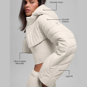 Women's Cropped Quilted Puffer Shrug Oversized Hood Fashion Layering Jacket Lightweight Statement Outerwear OEM private <b>label</b> - Product Image 3