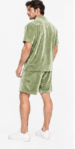 Ensemble décontracté d'été en velours tissé sur mesure, respirant et doux, vente en gros, chemise et short en velours unisexe pour la mode quotidienne - Product Image 5