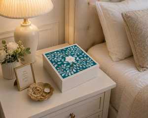 Boîte de rangement de bijoux en mosaïque de perles de luxe, organisateur élégant fait à la main pour bagues, boucles d'oreilles, bracelets, accessoires et cadeaux - Product Image 4