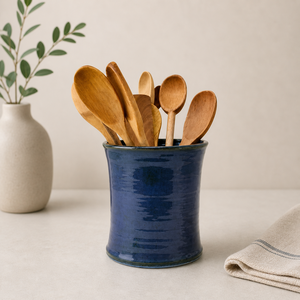 Portautensilios de Cerámica Vitrificada, Esmalte Azul Intenso, Resistente a los Arañazos, Base Pesada, Apto para Altas Temperaturas, Organizador de Almacenamiento para Encimera de Cocina - Product Image 1