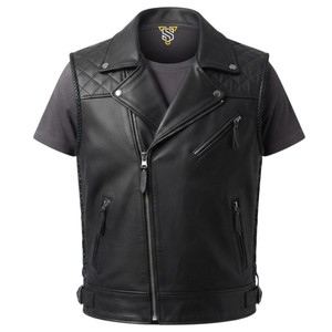 Gilet de motard en cuir véritable pour homme, respirant, avec logo personnalisé, en tissu polyester, fermeture éclair, pour l'hiver - Product Image 1