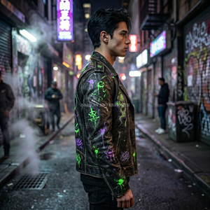 Chaqueta de Cuero Genuino de Piel de Vaca con Estampado Gráfico de Calavera Personalizado para Hombre, Estilo Punk, Motero, Ropa de Calle, Venta al por Mayor, Suministro de Marca - Product Image 3
