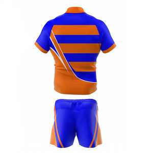 Men's Rugby Jersey Set Blue Orange Striped Sublimated Moisture Wicking Short Sleeve Athletic Fit All Seasons - Product Image 1
