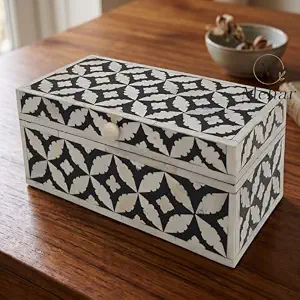 Boîte de rangement décorative carrée en MDF poli avec incrustation osseuse pour bijoux, idéale pour Noël et la Fête des Mères, qualité export pour la décoration intérieure - Product Image 4