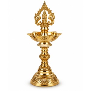 Gold-Plated Brass Traditional Rectangle Temple Diya <b>Oil</b> <b>Lamp</b> Large Handcrafted Outdoor Use Wholesale - Product Image 1