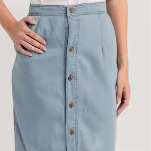 Jupe en jean vintage taille haute décontractée pour femme, mode estivale, longueur genou, respirante, brodée, séchage rapide, anti-plis - Product Image 4