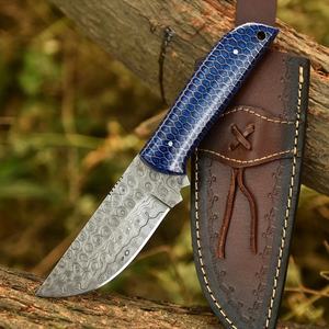 Cuchillo de caza y camping de hoja fija con patrón de acero de Damasco personalizado, punta recta, mango de resina de nido de abeja, espiga completa, para exteriores - Product Image 4