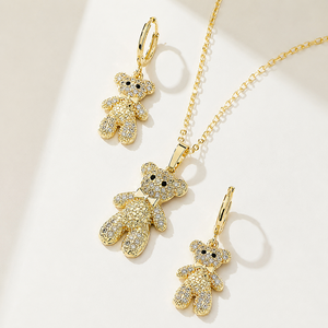 Parure de bijoux élégante en laiton plaqué or 18 carats avec zircon, motif ours, pour mariage - Product Image 5