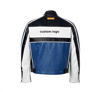 Chaqueta de Moto para Hombre en Cuero PU con Bloques de Color Azul, Blanco y Negro, Cuello Alto, Cierre de Cremallera, Logotipo Frontal, Corte Regular, para Otoño - Product Image 3