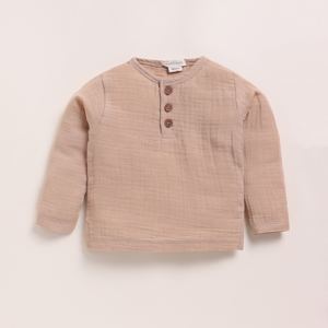 Organic Muslin Long Sleeve Henley Tshirt with Lounge Pant Set Premium Quality Latte + Cocoa Whisper Baby Clothing - Product Image 2