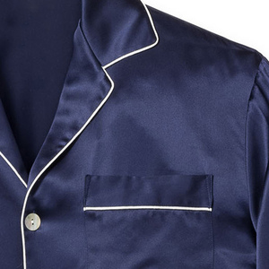 Conjunto de pijamas de seda natural para hombre, conjunto de pijamas de manga larga, ropa de dormir de lujo de color sólido, ropa cómoda para el hogar - Product Image 3