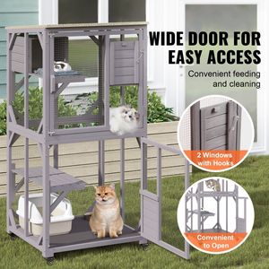 3-Tier Large <b>Cat</b> House with 360-Degree Rotating Casters 2 Platforms Resting <b>Box</b> for Outdoor Catios Pet Cages - Product Image 4