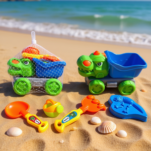 Set da gioco 4 pezzi di giocattoli da spiaggia con pala, stampo e secchiello per giocare con la sabbia, 2-4 anni, borsa a rete - Product Image 3