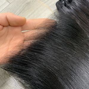 100% cheveux humains jet noir os droit HD dentelle faisceaux suisse HD fermeture cheveux humains de l'usine - Product Image 4