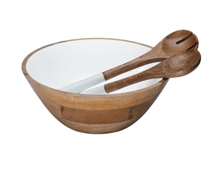 Juego de ensaladeras de madera de mango bohemio, los mejores vendedores, servidores esmaltados para fiesta, Frutero de madera para mezclar, lanzar, respetuoso con el medio ambiente - Product Image 1