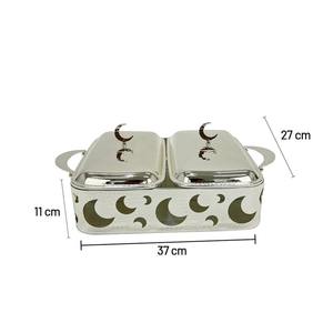 Luxury Rectangle Gold Chafing Dish Crescent Moon Cut-out Base Stainless Steel <b>Soup</b> Warmer Ramadan Eid Buffet Server Single Unit - Product Image 2
