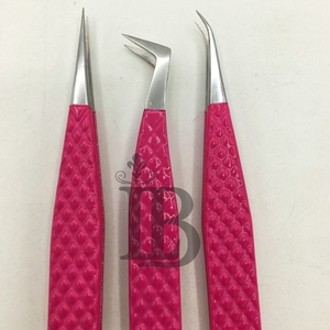 Juego de Pinzas para Extensión de Pestañas de Color Rojo con Punta Plateada, Logotipo Privado Aceptado, Acero Inoxidable Sostenible, Uso Regular en Salón - Product Image 6