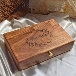Polished Wooden Rectangle Jewelry Storage <b>Box</b> Velvet Lined Ring Necklace Display <b>Holder</b> for Gift Packaging - Product Image 3