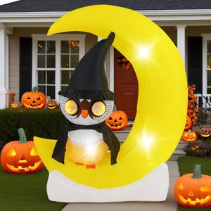 Búho Inflable con Luces LED de Halloween sobre la Luna, Decoración Grande de Luna y Búho Mago para Exteriores, Decoraciones de Jardín para Días Festivos - Product Image 2