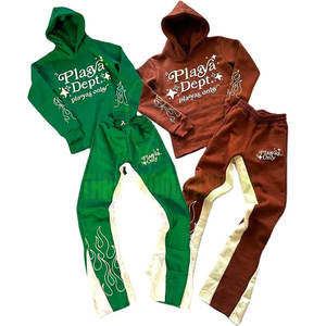 Ensemble de survêtement évasé personnalisé pour l'hiver avec logo imprimé en relief, sweat à capuche et pantalon de survêtement personnalisés, OEM - Product Image 1