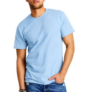 T-shirt KBAUAIS pour homme, bleu clair uni, 100% coton, manches courtes, col rond, coupe classique, jersey tricoté, couleur unie, 220g - Product Image 1