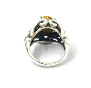 Anillo de Plata de Ley 925 con Ojo de Tigre y Libélula - Joyería Vintage con Piedra Preciosa Natural para Bodas y Fiestas - Product Image 4